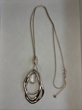 Long Gold-Tone Layered Pendant Necklace with Faceted Glass NWOT